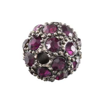 Strassperle, 10mm, rund, lila/ antik silberfarben lila/ antik silberfarben