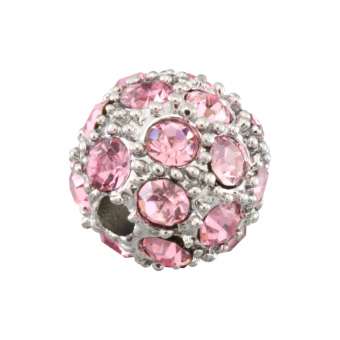 Strassperle, 10mm, rund, rosa/ silberfarben rosa/ silberfarben