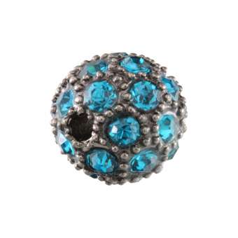 Strassperle, 10mm, rund, safir türkis/silberfarben safir türkis/silberfarben