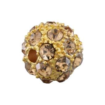 Strassperle, 10mm, rund, transparent goldfarben/ goldfarben transparent goldfarben/ goldfarben