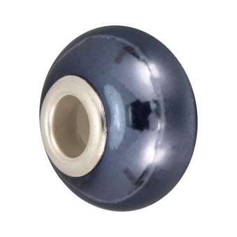 Keramik Großlochperle, 16X11mm, blau-grau blau-grau