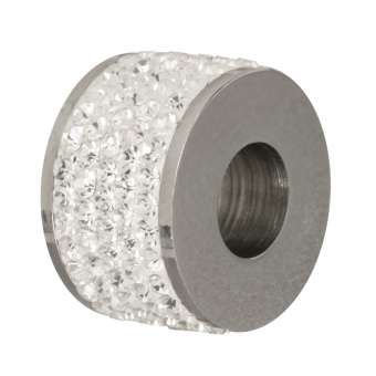 Edelstahl Strass-Großlochperle, 14X9mm, (transparent) silberfarben (transparent) silberfarben