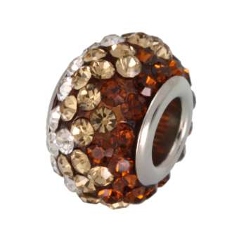 Großlochperle mit ca. 100 Strass-Steinen, 13X9mm, braun-beige braun-beige
