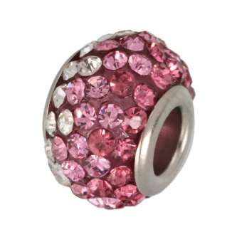 Großlochperle mit ca. 100 Strass-Steinen, 13X9mm, dunkelrosa dunkelrosa