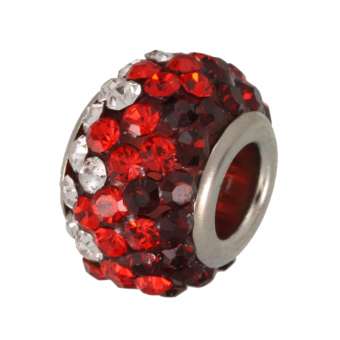 Großlochperle mit ca. 100 Strass-Steinen, 13X9mm, rot rot
