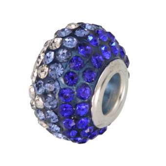 Großlochperle mit ca. 100 Strass-Steinen, 13X9mm, hellblau hellblau