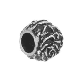 Großlochperle mit Blüten, 10X9mm, Metall, silberfarben 