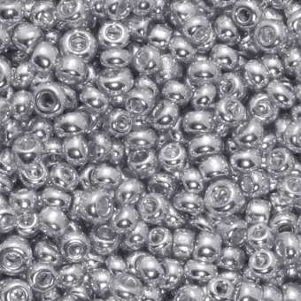 Rocailles, 50g, rund, 4mm, silber ice-metallic silber ice-metallic