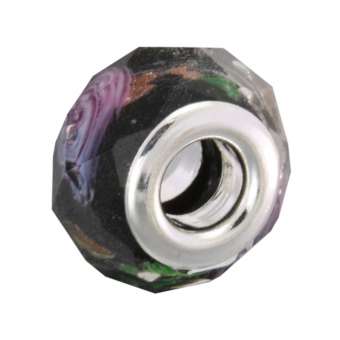 Großlochperle aus Glas, 13mm, rund, schwarz schwarz