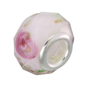 Großlochperle aus Glas, 13mm, rund, weiß weiß