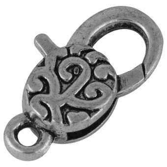 Verschlusskarabiner mit Ornament, 30X15mm, Metall, silberfarben 
