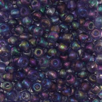 Rocailles, 50g, rund, 4mm, blau transparent-rainbow blau transparent-rainbow