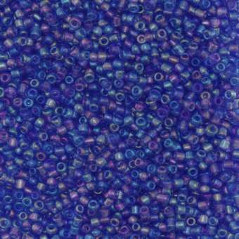 Rocailles, 50g, rund, 1,5mm, blau transparent-rainbow blau transparent-rainbow