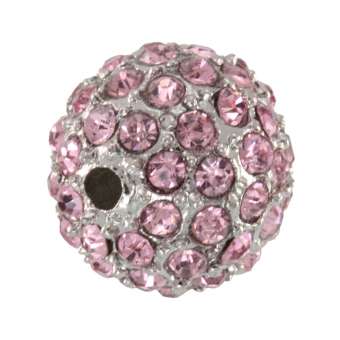 Metallperle mit Strass, 11,5mm, rund, rosa/ silberfarben rosa (silberfarben)