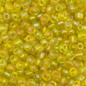 Rocailles, 50g, rund, 4mm, gelb transparent-rainbow gelb transparent-rainbow