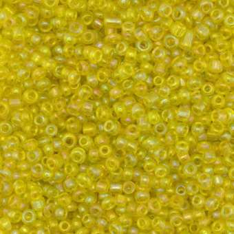 Rocailles, 50g, rund, 2mm, gelb transparent-rainbow gelb transparent-rainbow