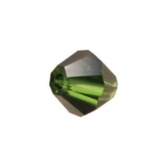 Glasschliffperle (10 Stück), bi-konisch, 4X4mm, grasgrün (schwarz-silber) grasgrün (schwarz-silber)