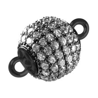 Juwelier Kugelverschluss mit Strass, 12 mm, Metall, schwarz-silberfarben 12mm schwarz-silberfarben