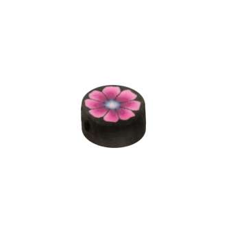 Fimoperle, 5X3mm, rund, schwarz (pink) 