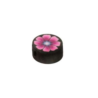 Fimoperle, 7mm, rund, schwarz (pink) 