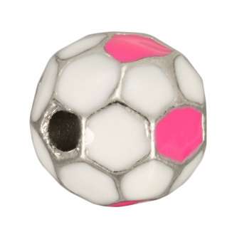Fußball Perle, 11mm, Metall, weiß / pink (silber) weiß / pink (silber)