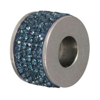 Edelstahl Strass-Großlochperle, 14X9mm, (mint-türkis) silberfarben (mint-türkis) silberfarben