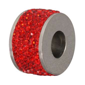 Edelstahl Strass-Großlochperle, 14X9mm, (rot) silberfarben (rot) silberfarben