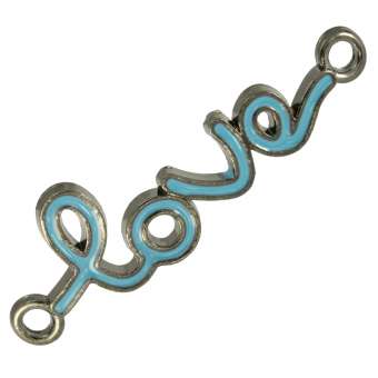 Love-Anhänger, 40X12mm, Metall, hellblau (antik silber) hellblau (antik silber)