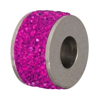 Edelstahl Strass-Großlochperle, 14X9mm, (pink) silberfarben (pink) silberfarben