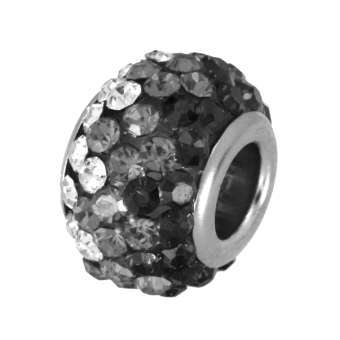 Großlochperle mit ca. 100 Strass-Steinen, 13X9mm, schwarz schwarz