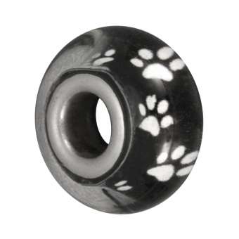 Großlochperle mit Hundepfotendesign, 15mm, schwarz schwarz-weiß Hundepfoten