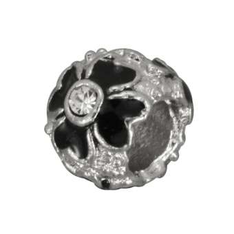 Großlochperle mit Strass, 9mm, silberfarben (schwarz) silberfarben