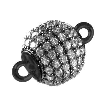 Juwelier Kugelverschluss mit Strass, 10mm, Metall, schwarz-silberfarben 10mm schwarz-silberfarben