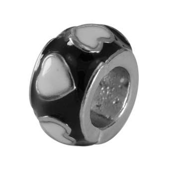 Großlochperle mit Herzen, 12mm, silberfarben (schwarz / weiß) silberfarben (schwarz)
