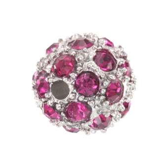 Strassperle, 10mm, rund, pink/ silberfarben pink/ silberfarben