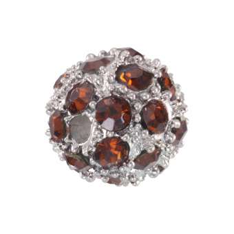 Strassperle, 10mm, rund, honigfarben/ silberfarben honigfarben/ silberfarben