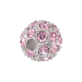 Strassperle, 8mm, rund, rosa/ silberfarben rosa/ silberfarben