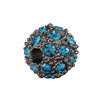 Strassperle, 8mm, rund, safir türkis/ silberfarben safir türkis/ silberfarben