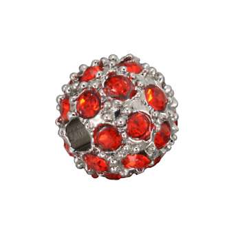Strassperle, 8mm, rund, rot/ silberfarben rot/ silberfarben