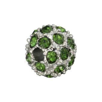 Strassperle, 8mm, rund, khaki grün/ silberfarben khaki grün/ silberfarben