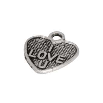 Metalanhänger "I LOVE YOU", 11X10mm, silberfarben silberfarben