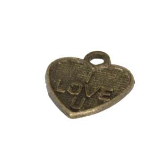 Metalanhänger "I LOVE YOU", 11X10mm, bronzefarben bronzefarben