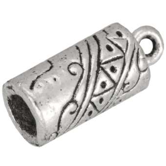 Endkappe mit Ornamenten, 18X8mm, Loch-Ø 4,5mm, silberfarben silberfarben
