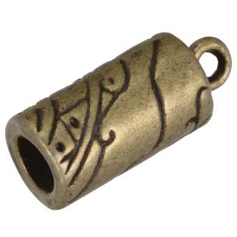 Endkappe mit Ornamenten, 18X8mm, Loch-Ø 4,5mm, bronzefarben bronzefarben