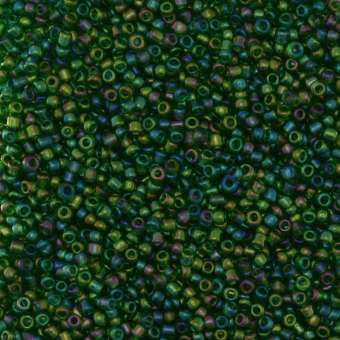 Rocailles, 50g, rund, 1,5mm, dunkelgrün transparent-rainbow dunkelgrün transparent-rainbow