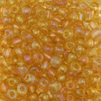 Rocailles, 50g, rund, 4mm, honigfarben transparent-rainbow honigfarben transparent-rainbow