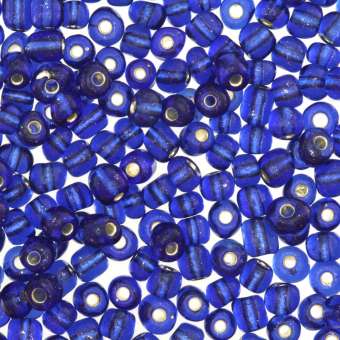 Rocailles, 50g, rund, 4mm, royalblau silverline royalblau silverline