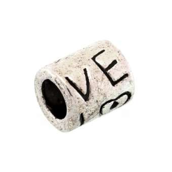 Großlochperle aus Metall, 10X10mm, rund, "Love", verschiedene Farben 