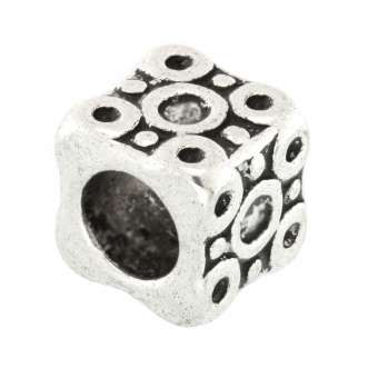 Großlochperle aus Metall, 10X10mm, Würfel mit Verzierung, verschiedene Farben 