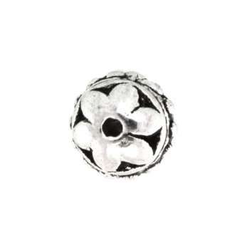 Metallperle mit Ornament, 7mm, rund, verschiedene Farben 
